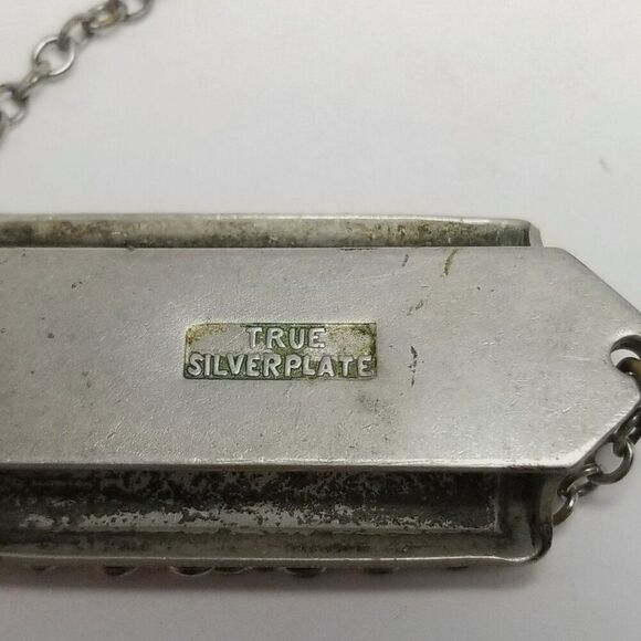 Vintage Watch Chain, J Monogram Slide and Dog Clip, True Silver Plate. Estate - Picture 3 of 8